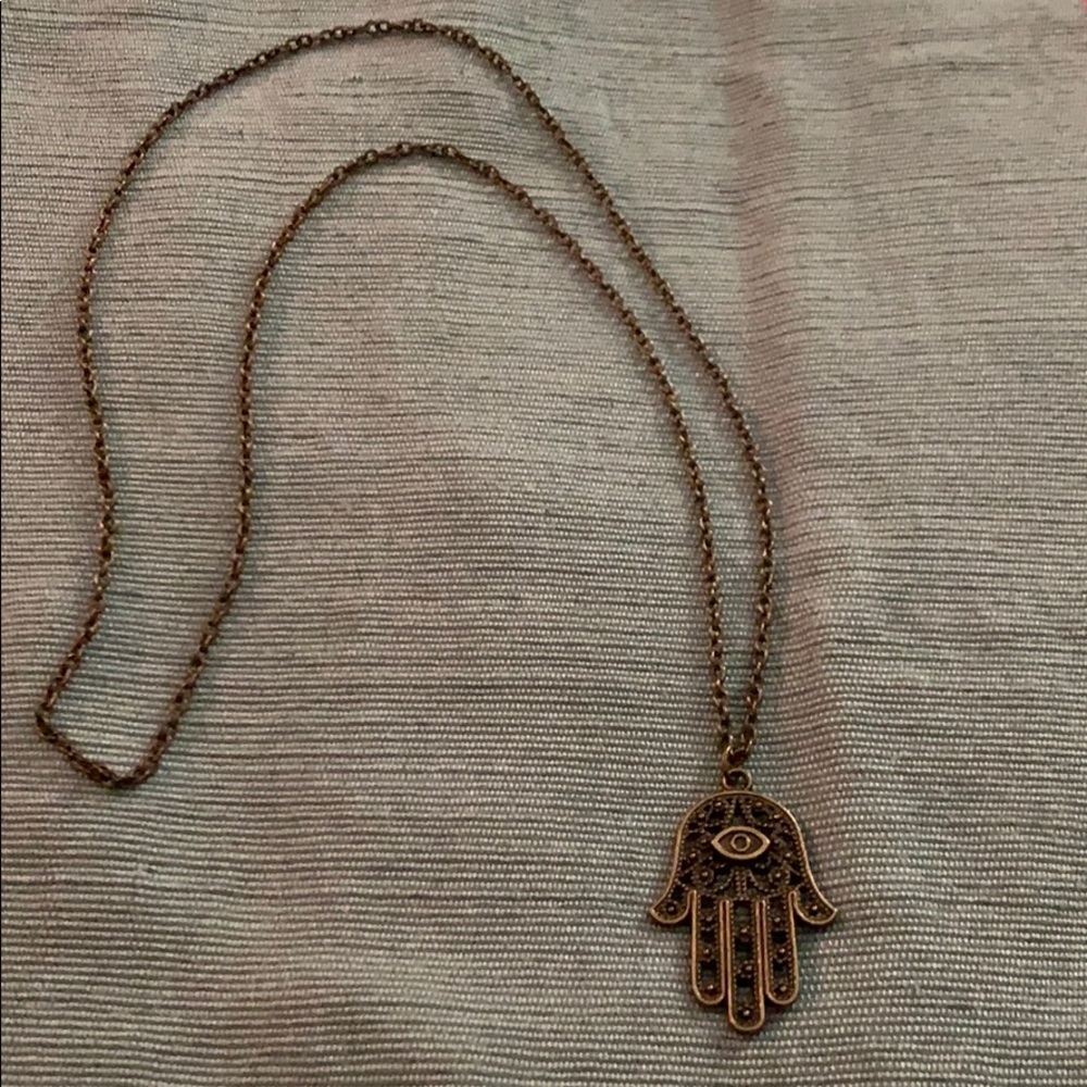 Bronze Hamsa evil eye long necklace